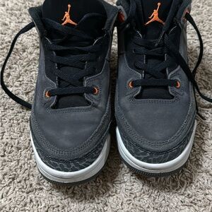 Jordan Kids Black and Gray Sneakers with Orange Accents